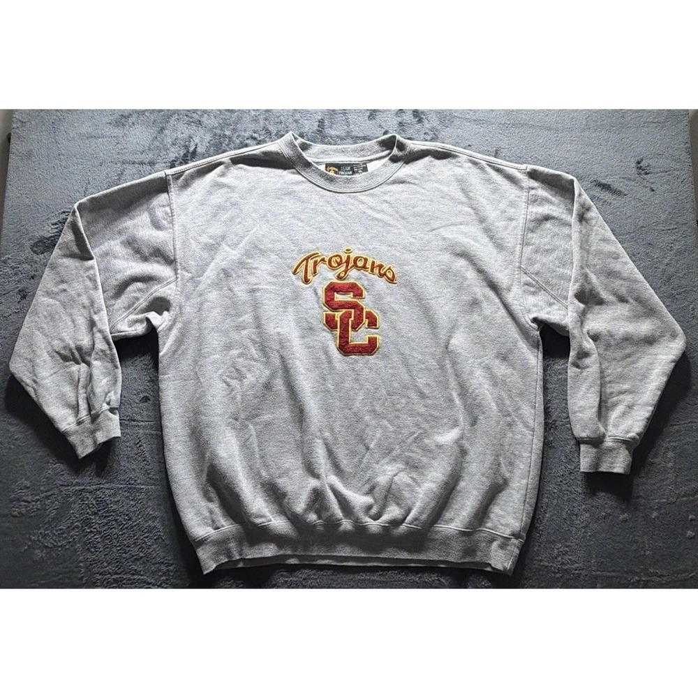 Vintage Team Trojan Embroidered USC Trojans 90's Pullover Sweatshirt Gray Sz. XL
